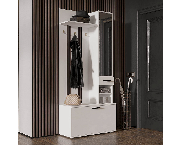 Вешалка с зеркалом Ника ВЗ 910 белый гладкий